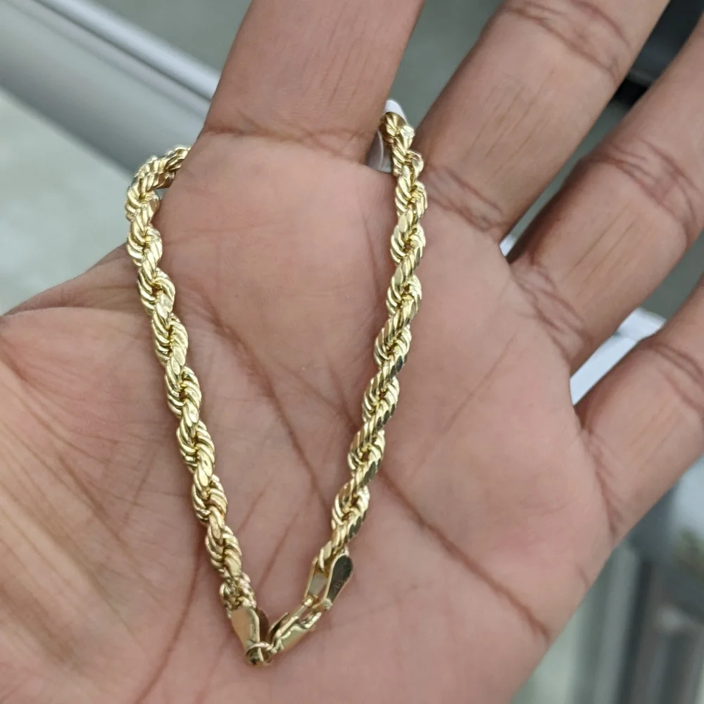 14kt Real Gold Rope Bracelet 5mm 8 Inch - Picture 3 of 9